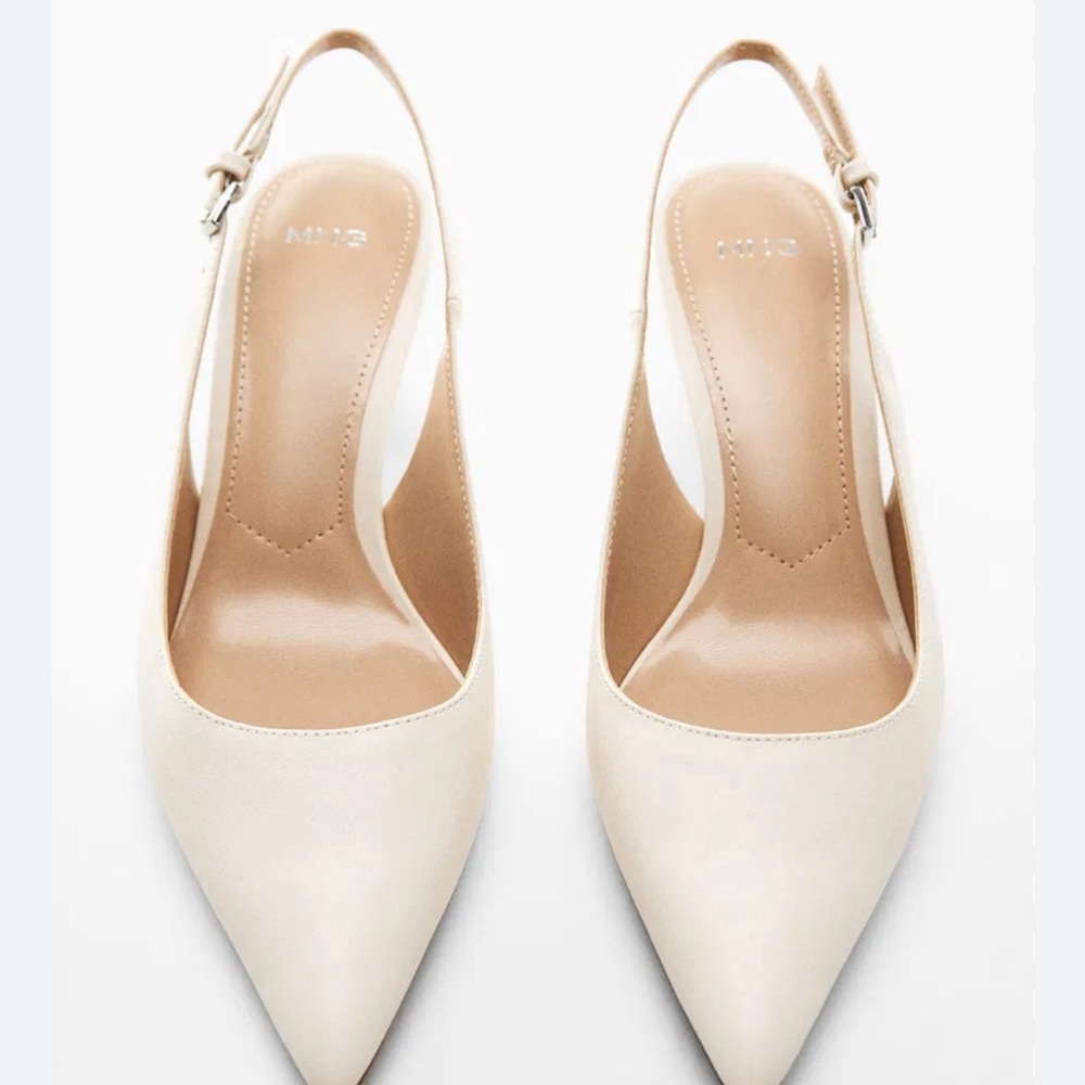 Mango White Kitten Heel Slingback Pumps
